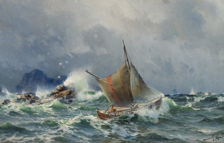 Boat on the stormy seas